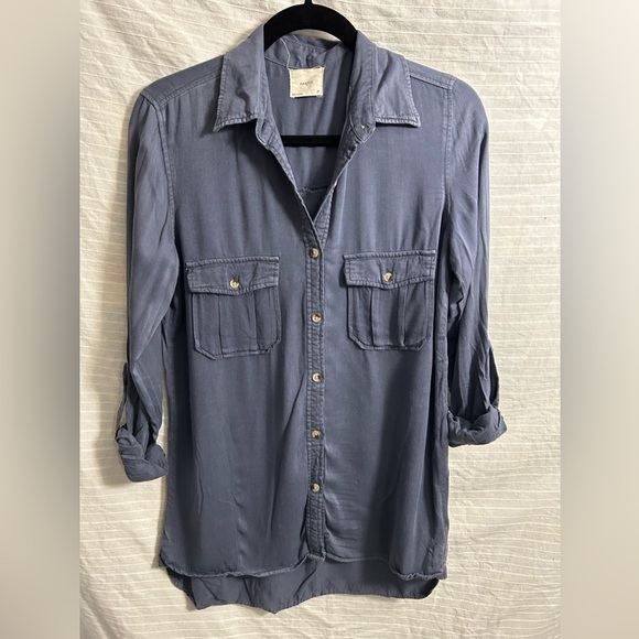 Harper Francesca's Blue Button Down Long Sleeve Viscose Roll Tab Sleeve Medium - Picture 1 of 7